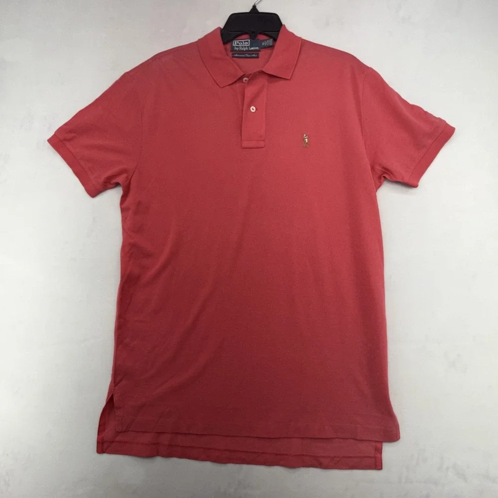 Polo Ralph Lauren Mens M Coral Mercerized Pima Mesh Big Pony Polo Shirt Y2K Golf